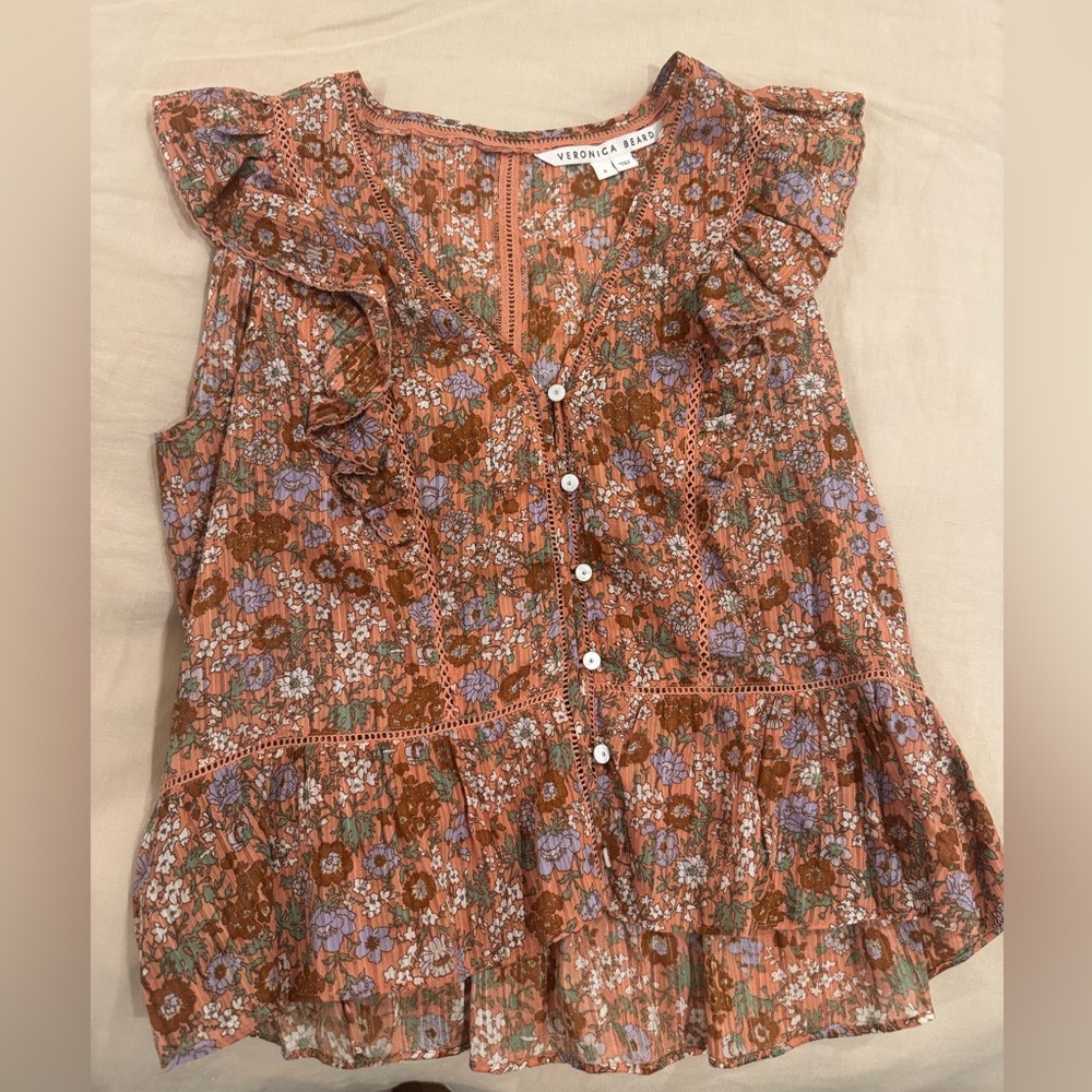 Veronica Beard Floral Lace Blouse in Rust and Lavender